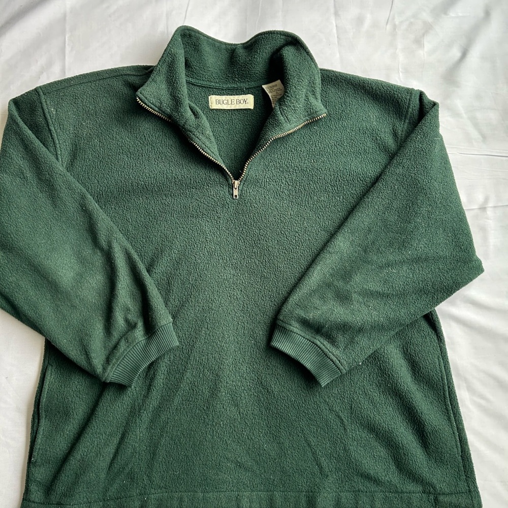 Vintage Bugle Boy Men's Dark Green Zip Up Sweater